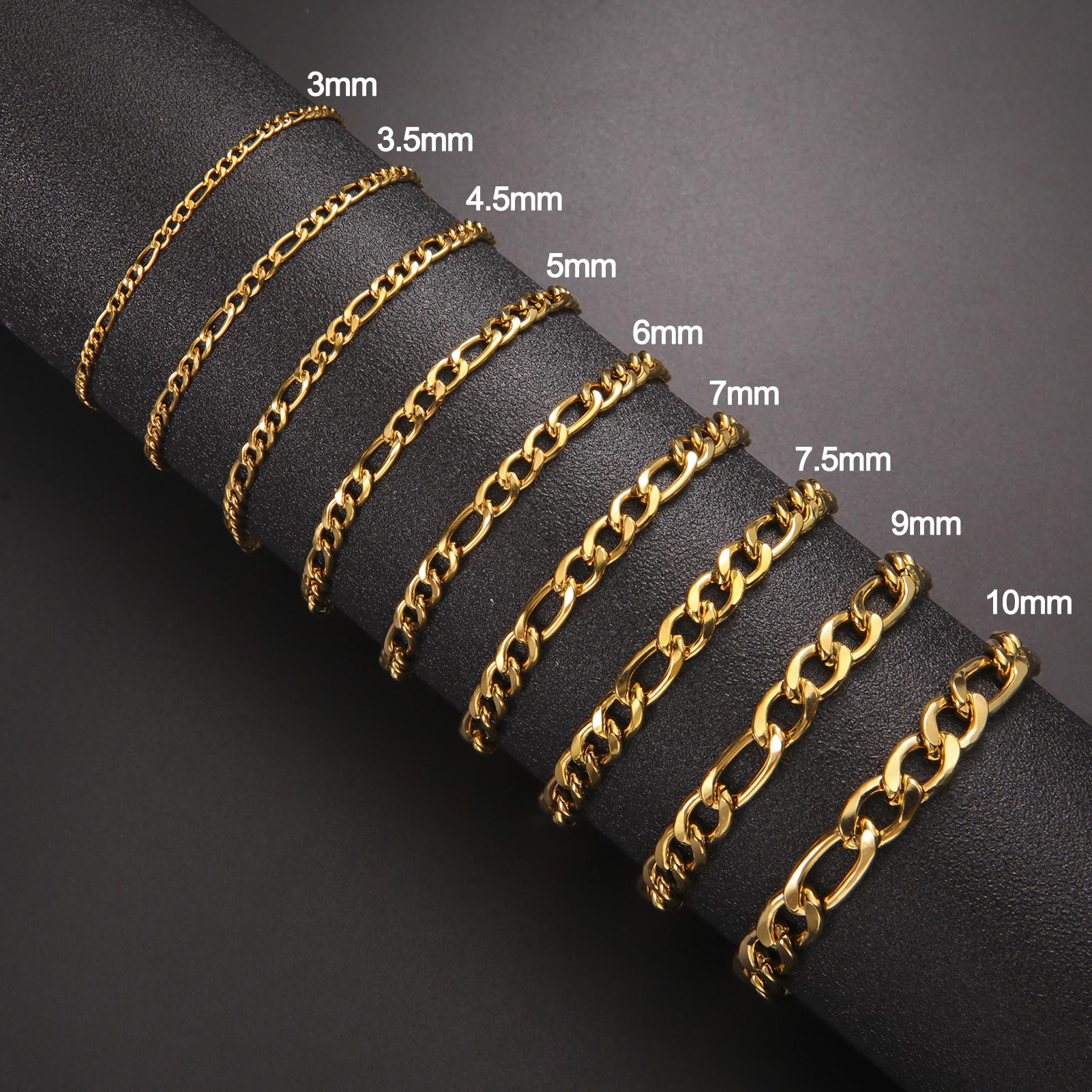 

Teamer 3-10mm Wide Men s Cuban Chain Bracelet Women Stainless Steel Gold Color Minimalist Basic Figaro Chain Punk Jewelry Gift 7mm&21 cm