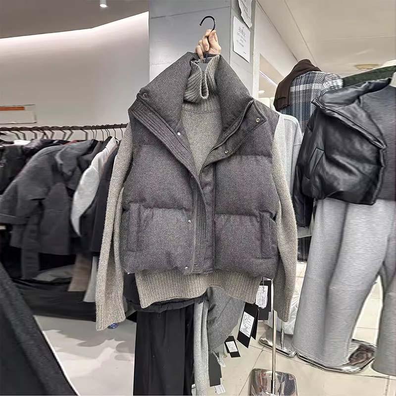 Women's Short Stand Collar Down Cotton Vest - Sleeveless Casual Outerwear Jacket