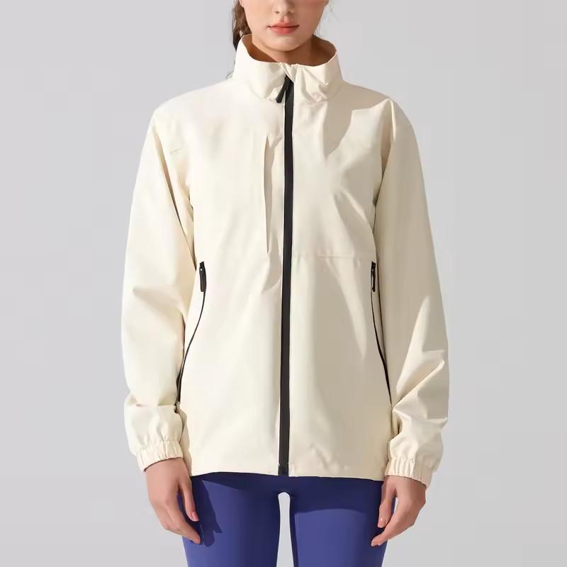 Women's Spring Plus Size Waterproof Rain Jacket Stand Collar Lightweight Windbreaker Raincoat Full Zipper Running Jacket