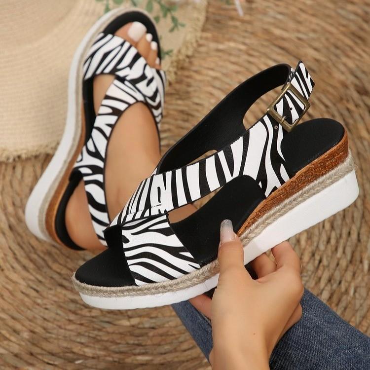 Summer New Ethnic Slope Heel Fish Mouth Sandals Women's Bohemian Plus Size Sandals