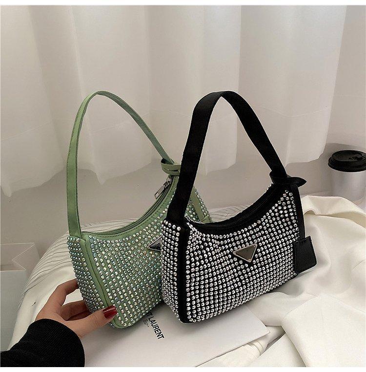 Luxury Diamond Nylon Shoulder Tote Bags For Womensmall Solid Color Women'S Designer Zipper Handbag Female Trend Armpit Bag