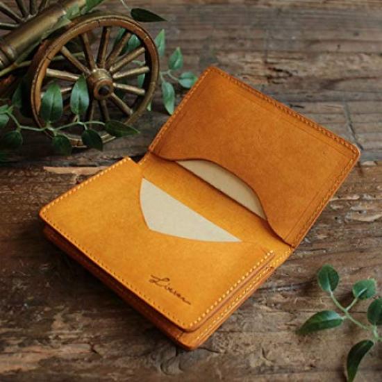 LITSTA Combination Color Business Card Holder Wide Gusset Plenty Italian Leather Yellow YELLOW (pueblo)