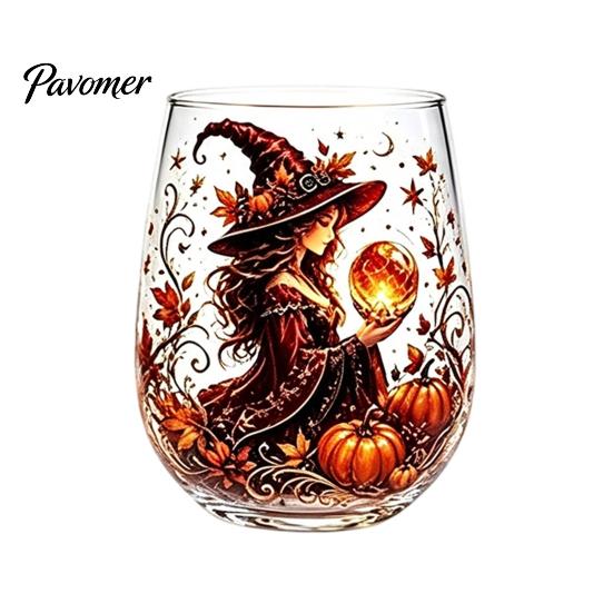 Regalo Stile Fantasy per Amici Tazza in Vetro Strega Magica, Bicchiere Trasparente Tema Retro Halloween, Vetro con Stampa Motivo Unico Decorazione Gotica di Nicchia