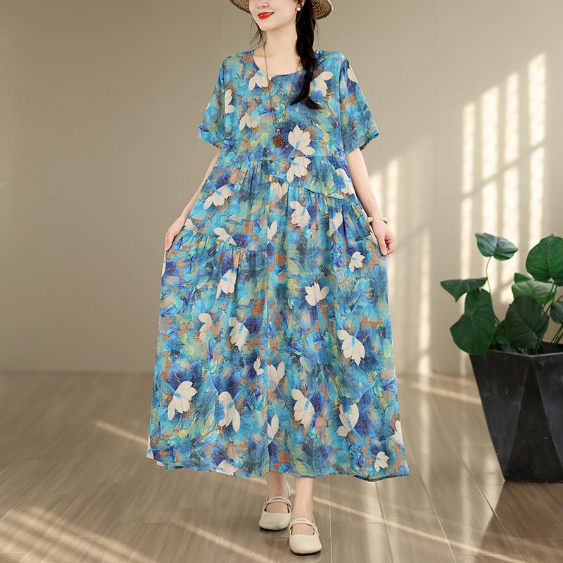 DIMANAF Women New 2026 Sundress Plus Size Summer Casual Print Long Dress Cotton Loose Oversize Maxi Floral Beach Holiday