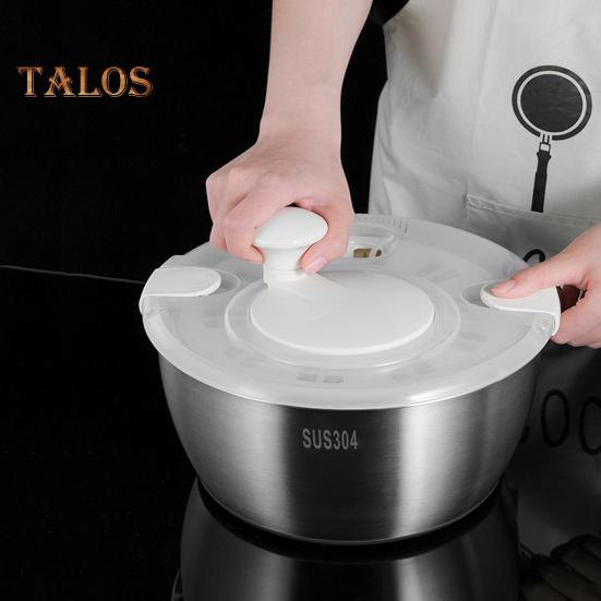 Stainless Steel Salad Spinner with Drain Basket Anti-Slip Base Stop Button Large 5.3 Quart Vegetables Dryer