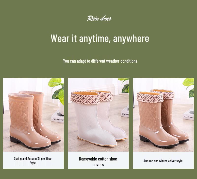 Damskie Kalosze do Połowy Łydki - Antypoślizgowe, Grubo Podeszwowe, Wodoodporne z Ciepłą Bawełnianą Podszewką na Jesień/Zimę