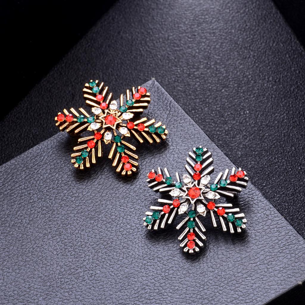 Retro Christmas Snowflower Shape Diamante Alloy Brooch Collar Pin