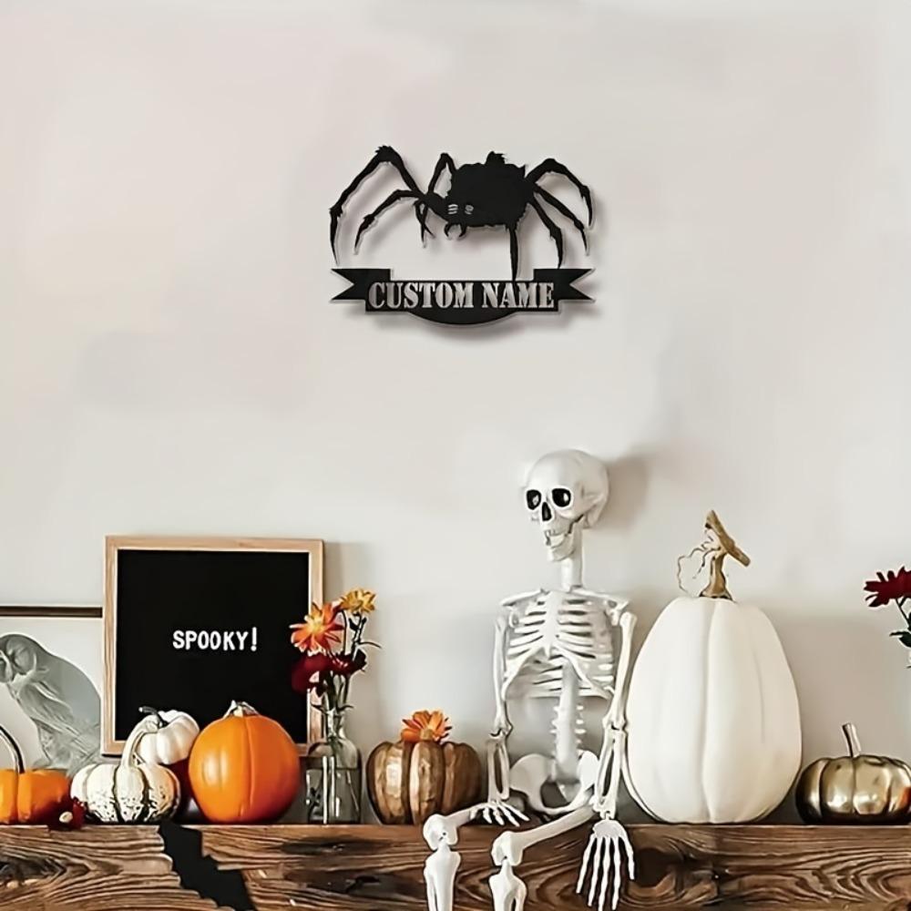 Custom Metal Wall Art Spider Web Design Personalized Name Tags Halloween Decor Bohemian Style Unique Gift