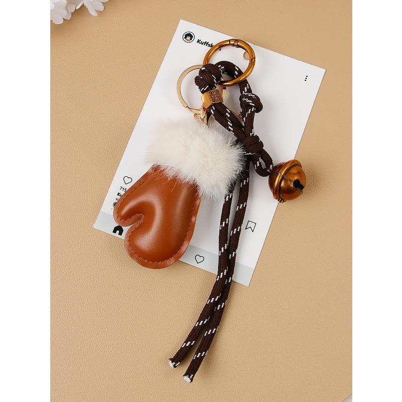 Fashion Personality Plush Cute Small Gloves Pendant Accessories Bell Braided Rope Bag Pendant Keychain