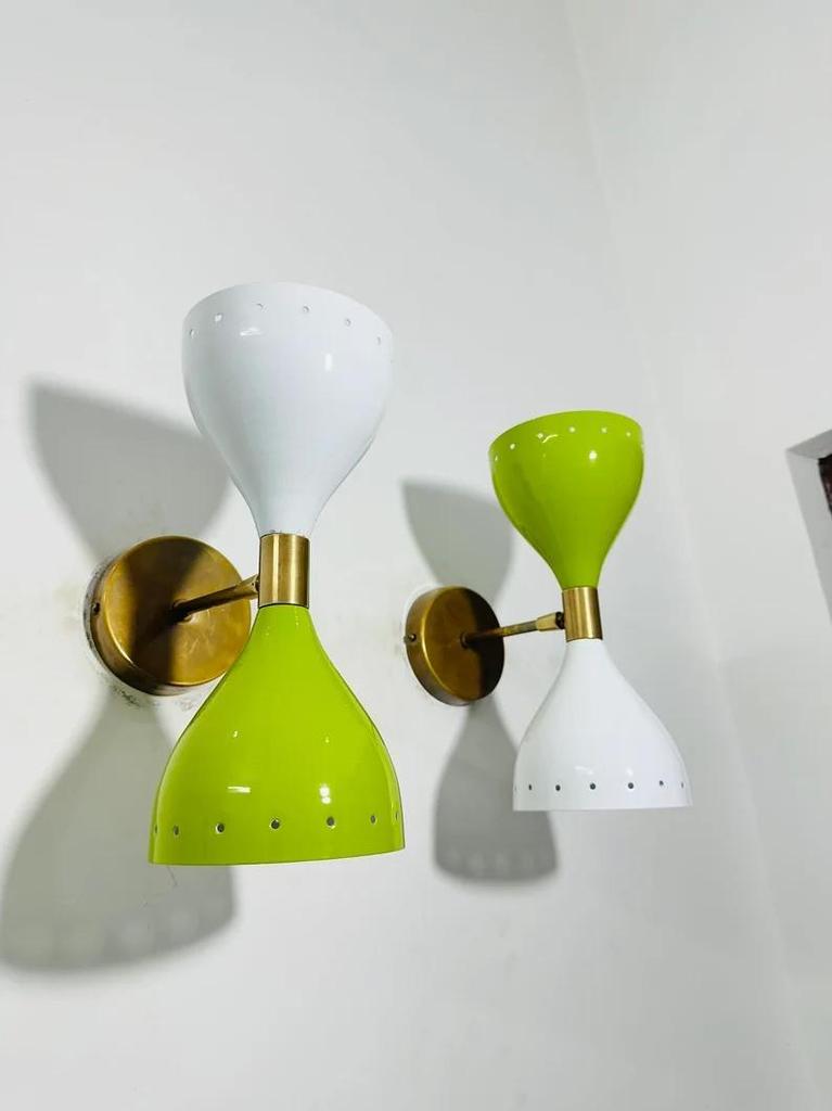 Mid-Century Modern Brass Wall Sconce - Italian Diabolo Style - Pair