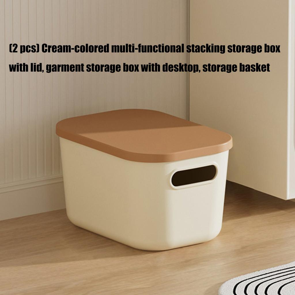 Cream Colored Stackable Storage Box With Lid Multi Purpose Organizer Storage Containers For Home Office Closet
