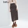 Betu Women's Plaid High-Waist Slit Skirt
