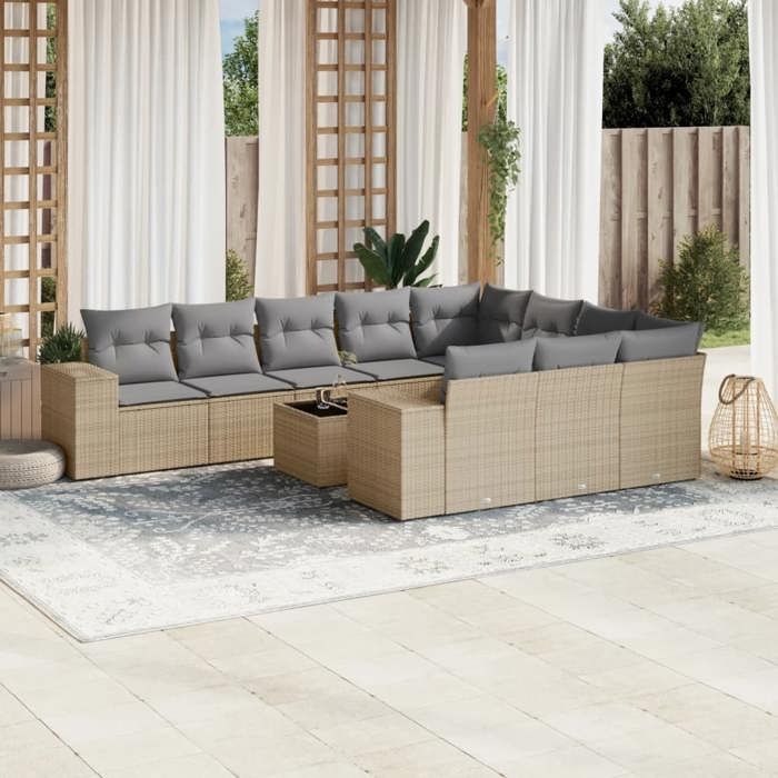 VidaXL Garden Lounge Set with Cushions 11 Pcs, Patio Sofas, Patio Furniture Set, Outdoor Furniture, Beige 3223098