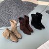 DAPAISHOW Coarse Heel Suede Pile Boots Medium Boots Martin Boots Women's Boots Coffee Maillard Skinny Boots Short Boots
