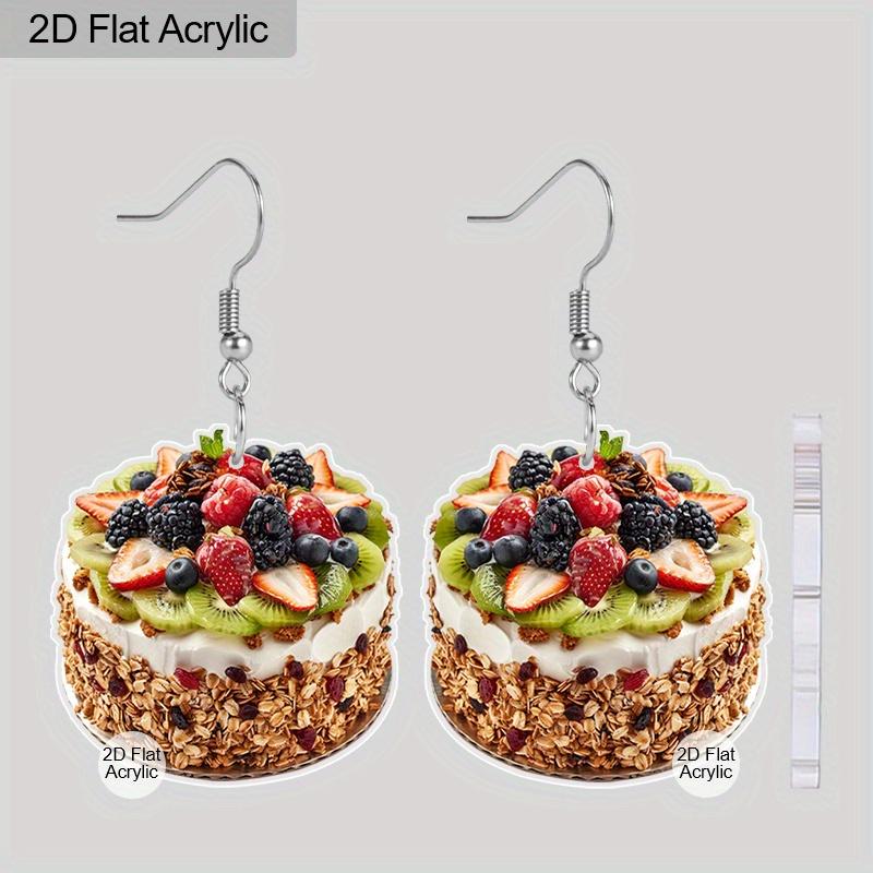 2D Flat Funny Imitation Dessert Food Drop Dangle Earrings for Women Acrylic Cute Strawberry Cake Earrings Cute Simulation Dessert Food Snacks Earrings