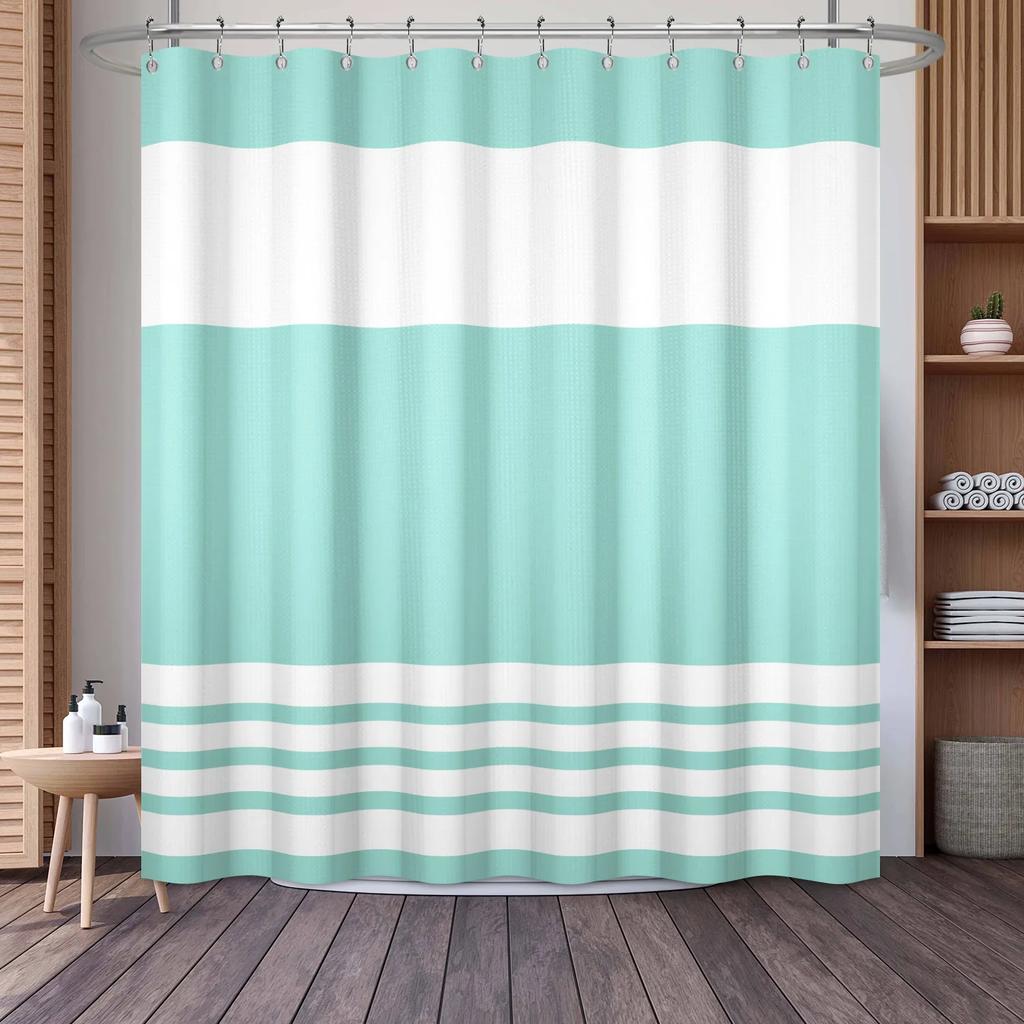 Waffle Shower Curtains Modern Hotel Style Striped Geometric Pattern Bath Decor Waterproof Polyester Bathroom Curtain with Hooks