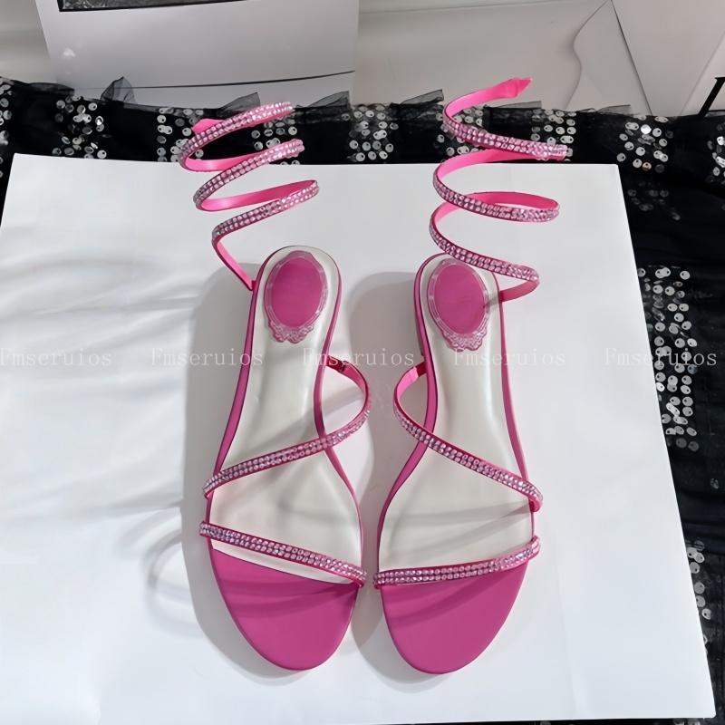 

Summer Women Sandals Gladiator Sandals Flats Round Toe Rhinestone Ankle Snake Twine Around Elegant Wedding Party Shoes Ladies 43
