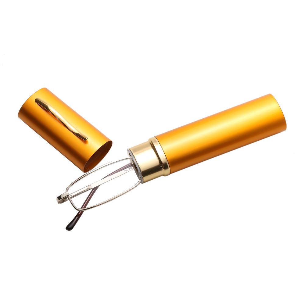 Unisex Metal Reading Glasses Spring Hinge With Tube Case Presbyopia Eyeglasses Resin Hyperopia Eyewear +1.0~+4.0 Strength