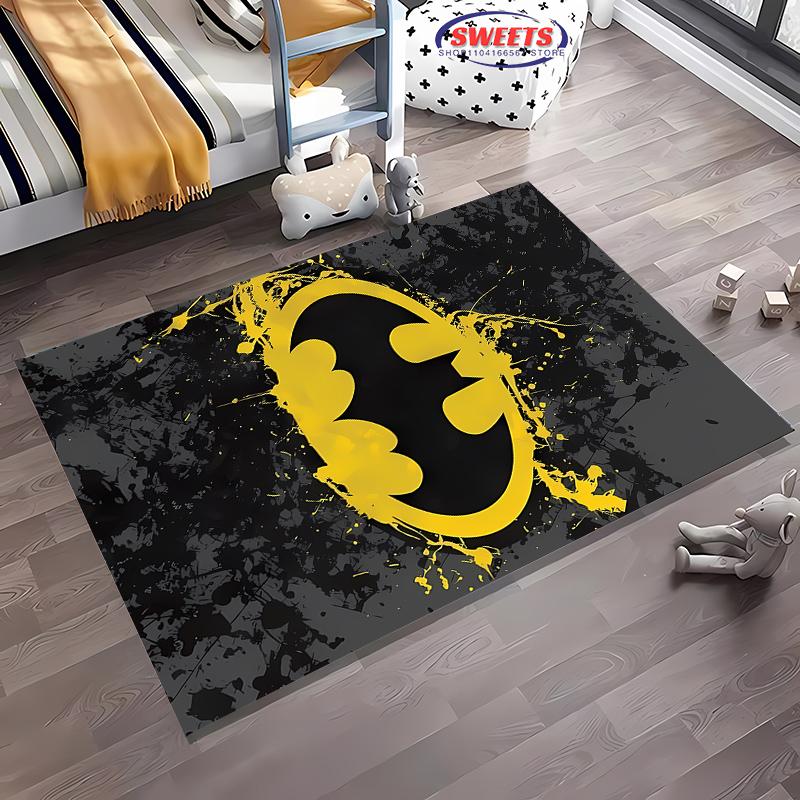 Č. 1 Kobercový motiv s logem Batmana, Koberec do obývacího pokoje, ložnice, Kobercový rohožka k posteli, Pohodlný, protiskluzový, odolný koberec, Moderní jednoduchý styl, Omyvatelný koberec