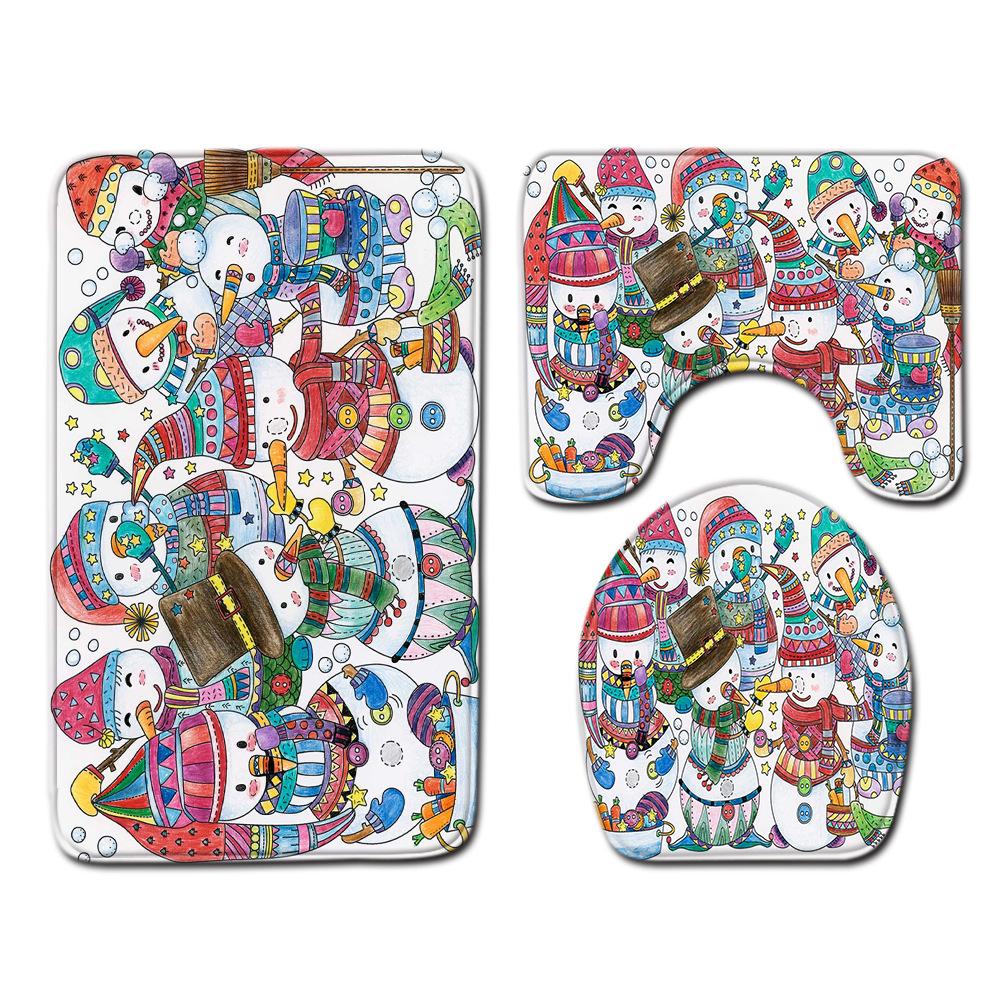 Christmas Shower Curtain Four-Piece Toilet Floor Mat Non-Slip Doormat Water Absorption And Dust-Proof Carpet