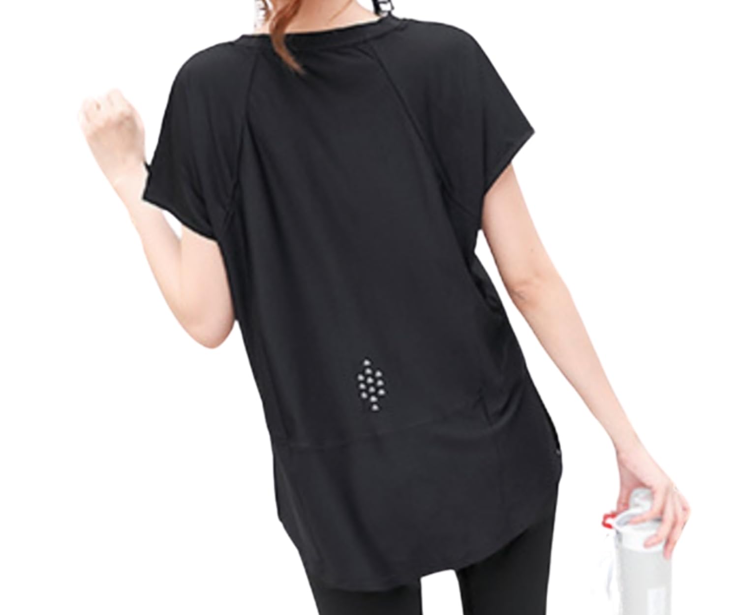 

Skyria Fitness Футболка женская с коротким рукавом, свободного кроя, для занятий спортом, топ, для тренажерного зала, йоги, бега, джерси, влагоотводящая, быстросохнущая, (Дж. П., чёрный