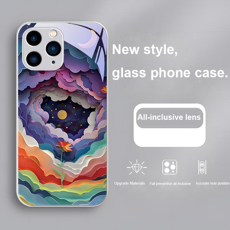 Colorful Night Flowers Purple For Iphone 16 Plus 15 14 13 12 Mini 11 Pro Max X XS XR 7 8 Plus 2022 Tempered Glass Phone Case