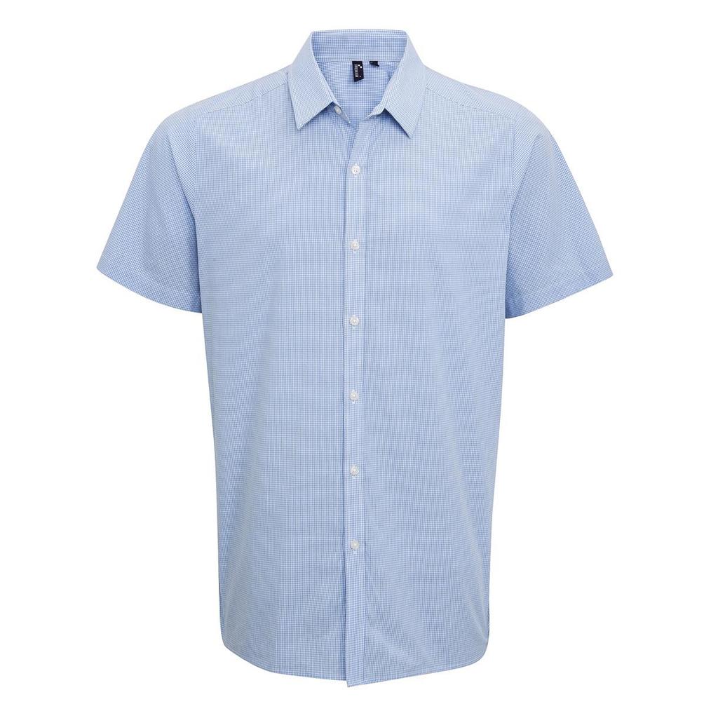 Premier Mens Micro Gingham Check Cotton Short-Sleeved Shirt