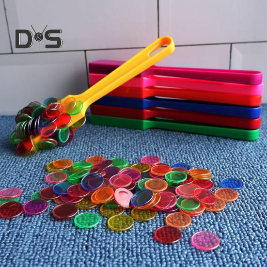 1 Set Magnetic Wands Kit with 200 Bingo Chips Multi-color Metal Ringed Transparent Discs Tokens Math Learning Counting Sorting Game Educational