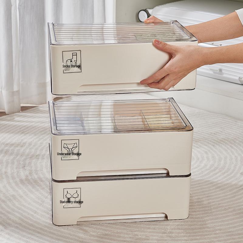 Cream Underwear Storage Box: Divided Drawer Organizer for Bras & Socks, Perfect for Dorms & Wardrobes.