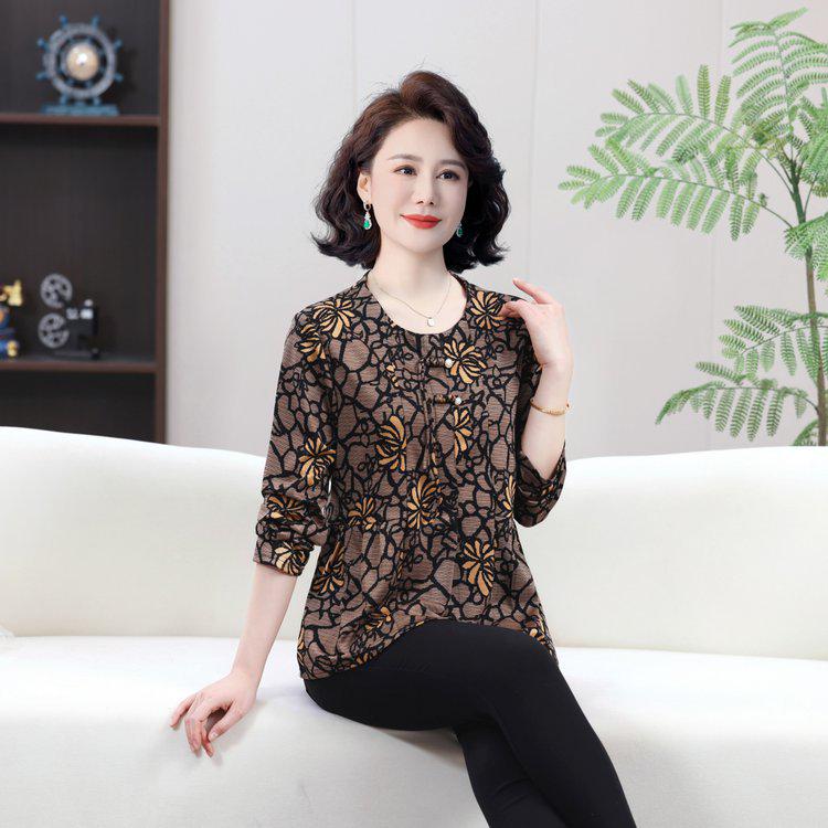 

Stylish Loose-Fit Women s Long Sleeve T-Shirt for Spring and Autumn - Plus Size, Floral Print, Slimming Base Layer XL