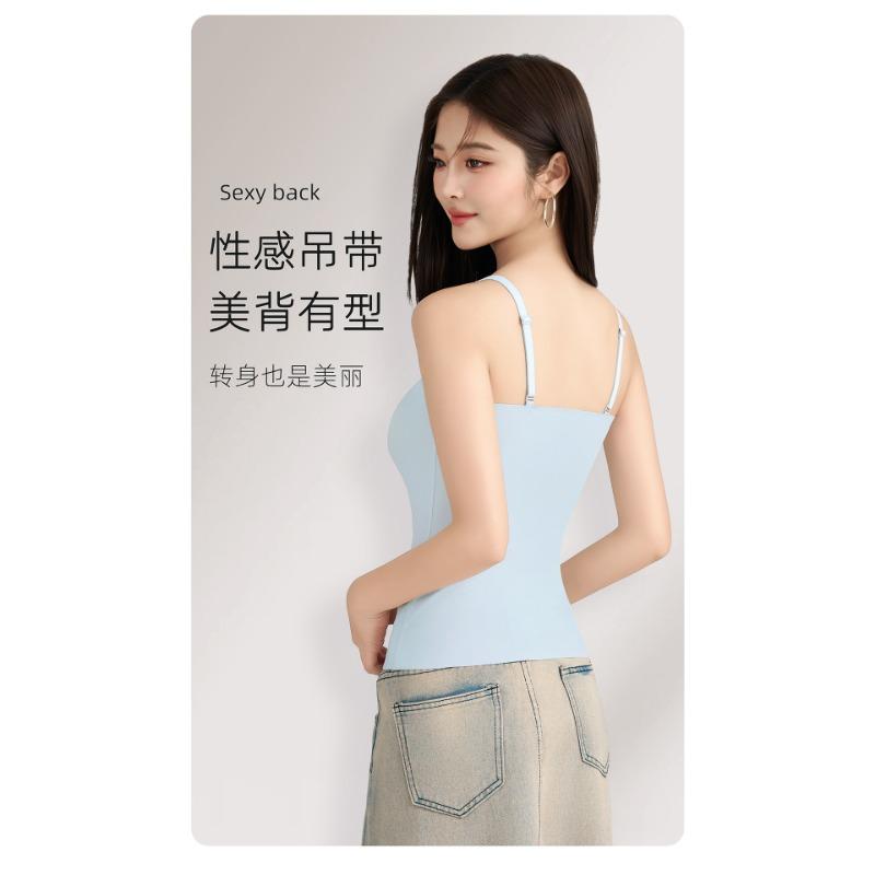 Solid Color Plus Size Camisole Tank Top For Women With Built In Anti Exposure Bra