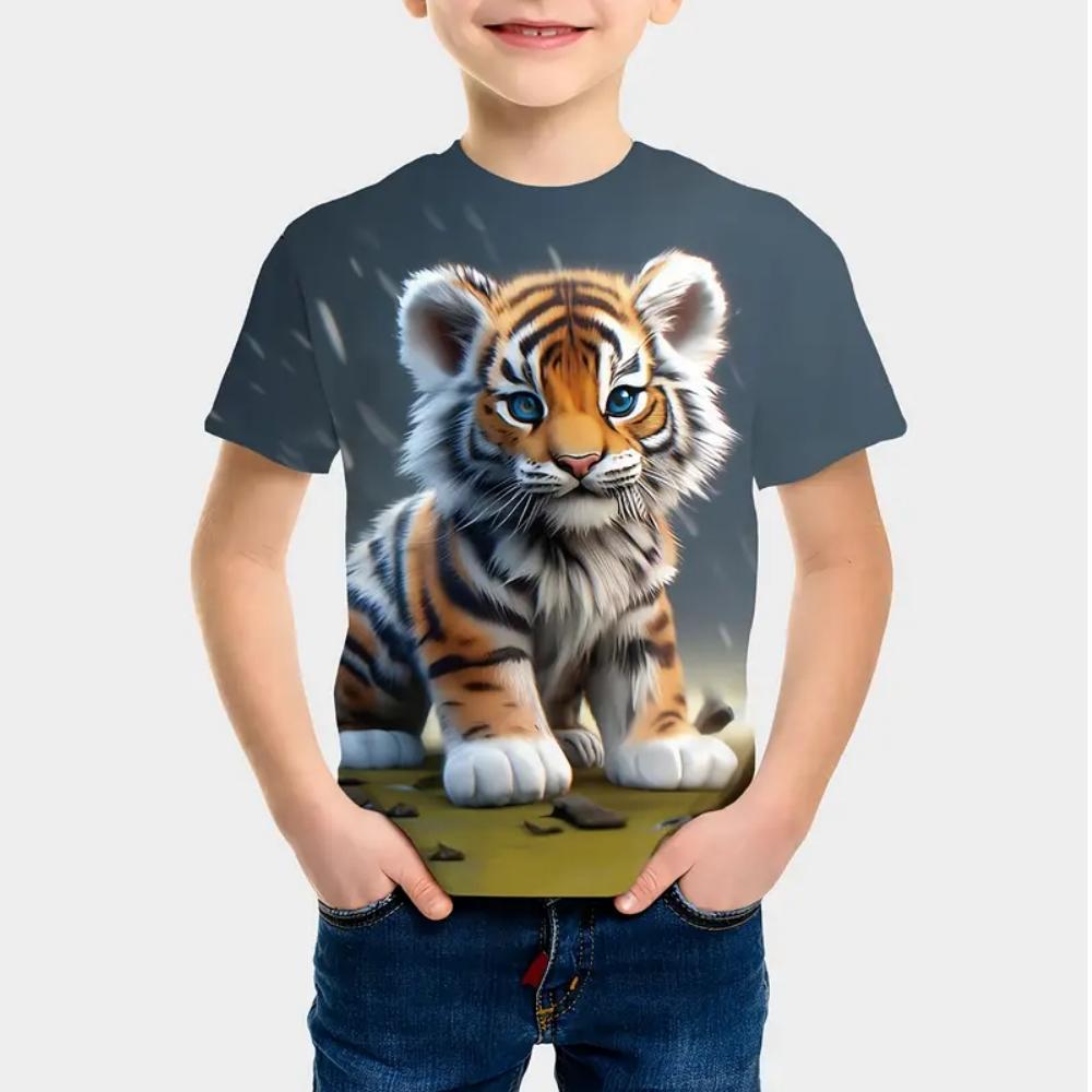 T-Shirts for Boys Cute Cartoon Tiger 3D Print Short Sleeves Graphic T Shirts Fun Children's Clothing Sporting Style Boys Clothes