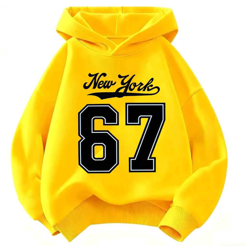 Autumn/Winter Children's Hooded Sweatshirt witNew YorkCalligraphy Letters and NumbersSize 67Loose Fit a Christmas Gift forKids.