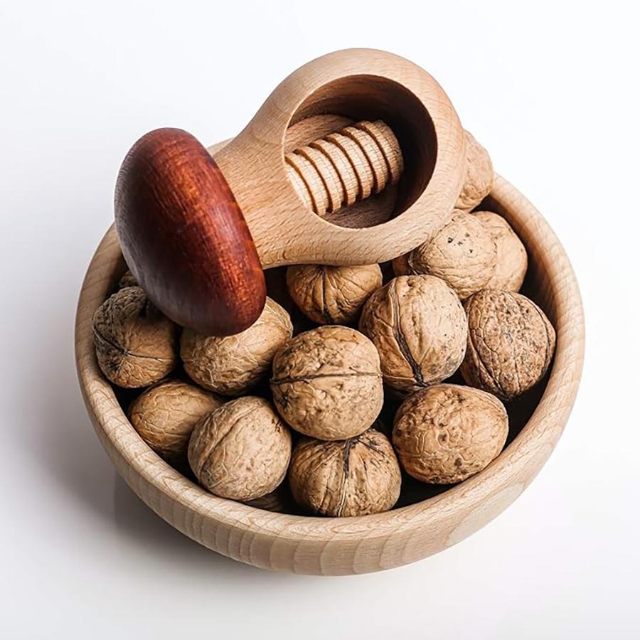 Trä Nötkrossare Svampformad Trä Nötkrossare Naturligt Bokträ Nötskalare Tång för Valnötter Pekannötter Nöter Hasselnötter Macadamianötter