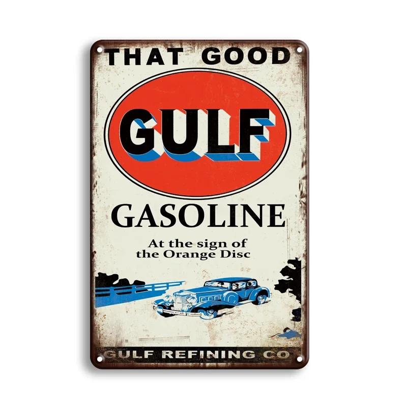 Vintage Decor Shabby Chic Metal Tin Signs Gulf Esso Agip Man Cave Wall Decoraion Motor Oil Garage Wall Stickers Gas Decor Pla