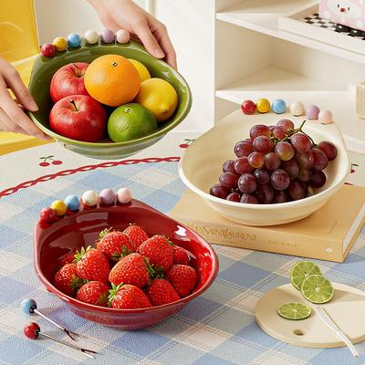 Stylish Fruit Bowl with 6 Stainless Steel Forks, Decorative Serving Bowl for Kitchen Counter,Fruits,Snacks,Salad & Desserts, Decorative Bowl for Party