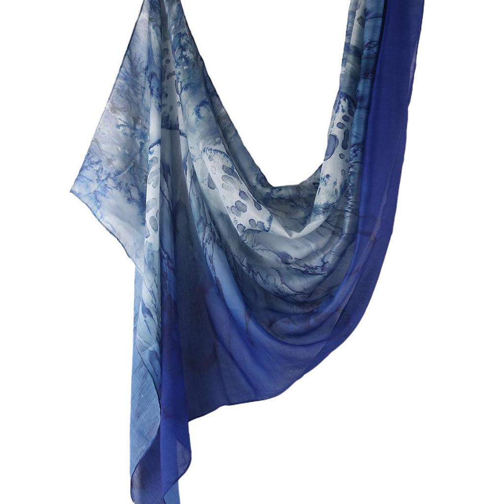 "Ethnic Watercolor Modal Cotton Shawl Satin Print Scarf for Women"