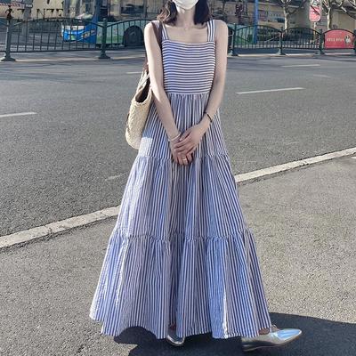 Womens Square Collar Summer Casual Sleeveless Long Dress