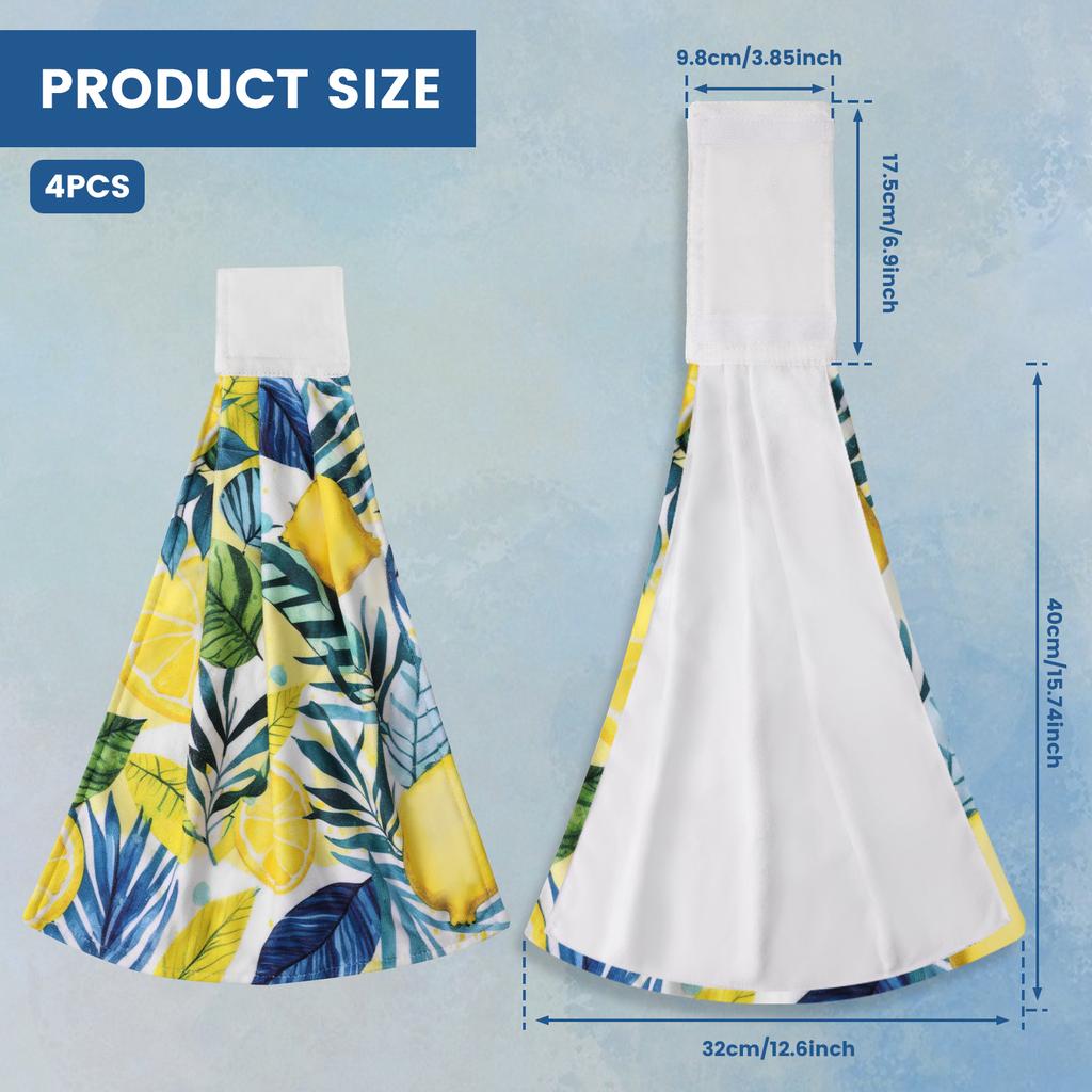 4Pcs Hanging Hand Towel Fiber Green Leaf Kitchens Towels with Hanging Loop Multi-role Fast Drying Hanging Tie for Home Toilet