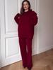 2024 Autumn Women's Red Hoodie & Casual Long Pants Two-Piece Set