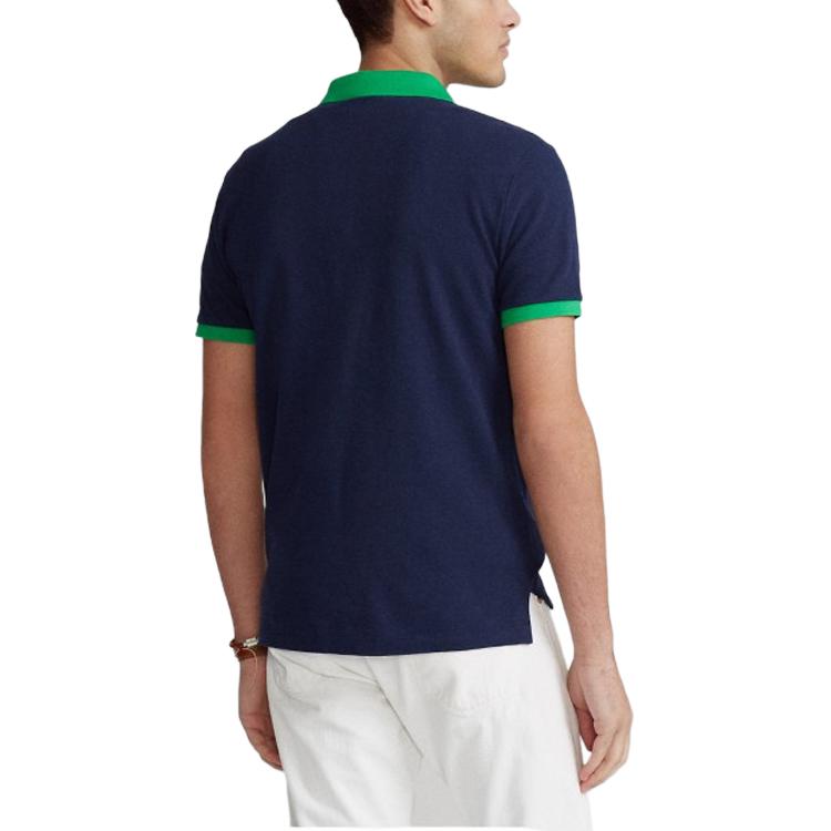 Polo Ralph Lauren Color Block Logo Embroidered Cotton Short Sleeve Polo Shirt Men tops Blue 710823421-001
