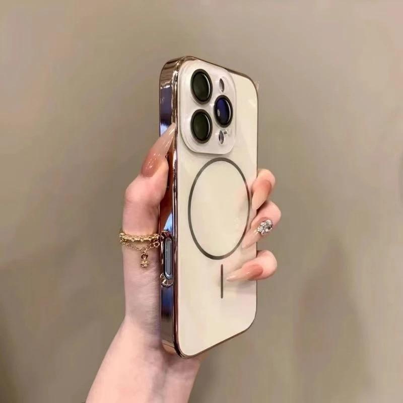 Glossy Tempered Glass Luxury Magnetic Phone Case For IPhone 16 15 14 13 12 11 Pro Max Lens Protect Back Cover For Magsafe