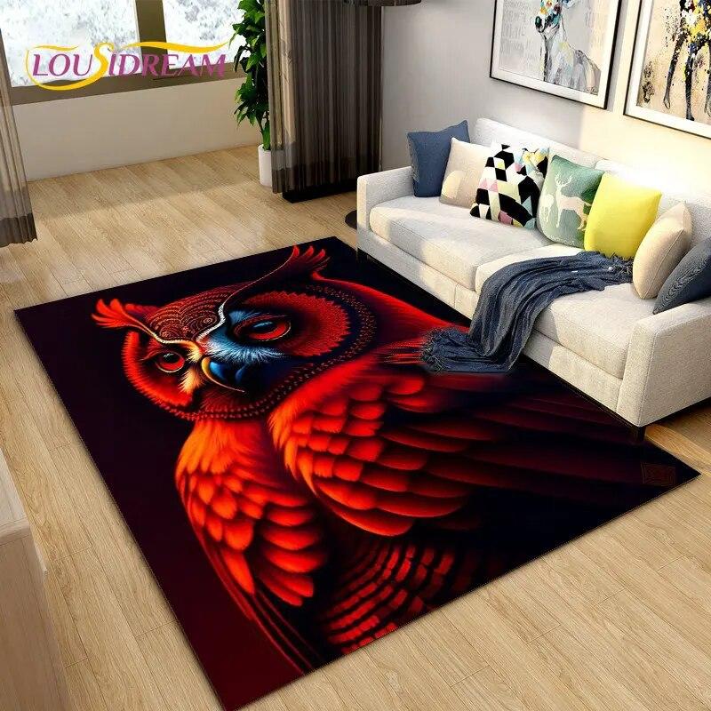 3D Cartoon Cute Owl Area Rug,Carpet Rug for Home Living Room Children's Bedroom Sofa Doormat Decor,Kitchen Non-slip Floor Mat