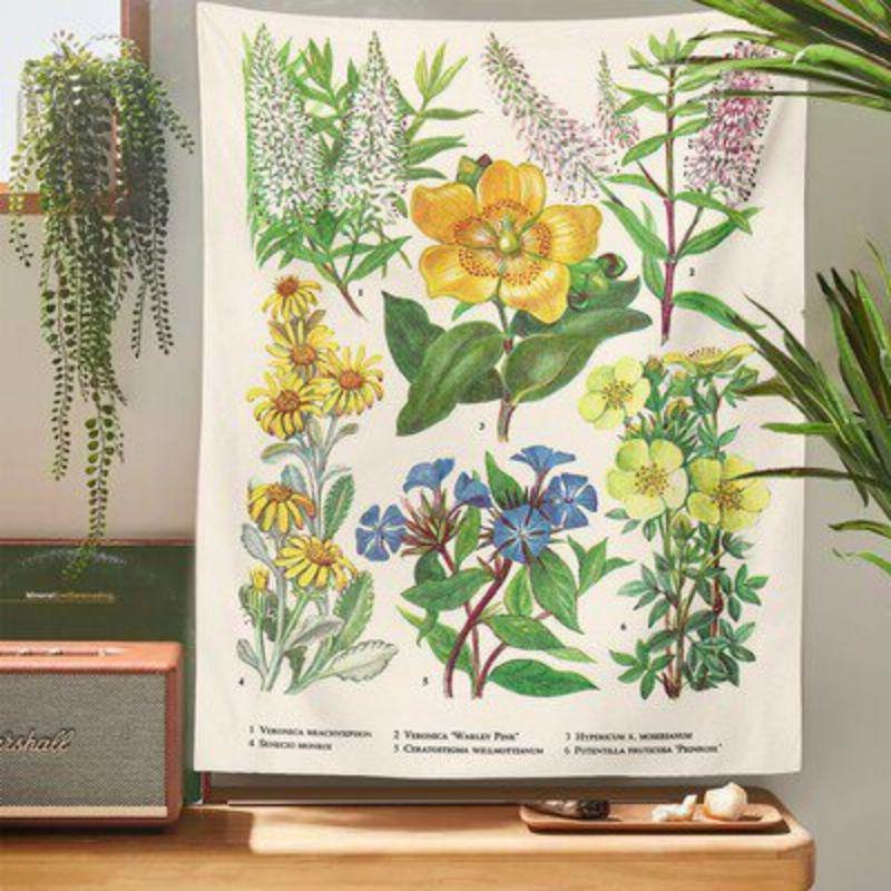 Vintage Flower Tapestry Botanical Wall Hanging for Bedroom Living Room Dorm Cottagecore Aesthetic Home Decor