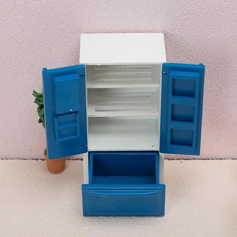 2.87x2.1x5.4in Mini Double Door Refrigerator Decor Girls Decorative Ornaments Toy Portable Exquisite Appearance Supplies