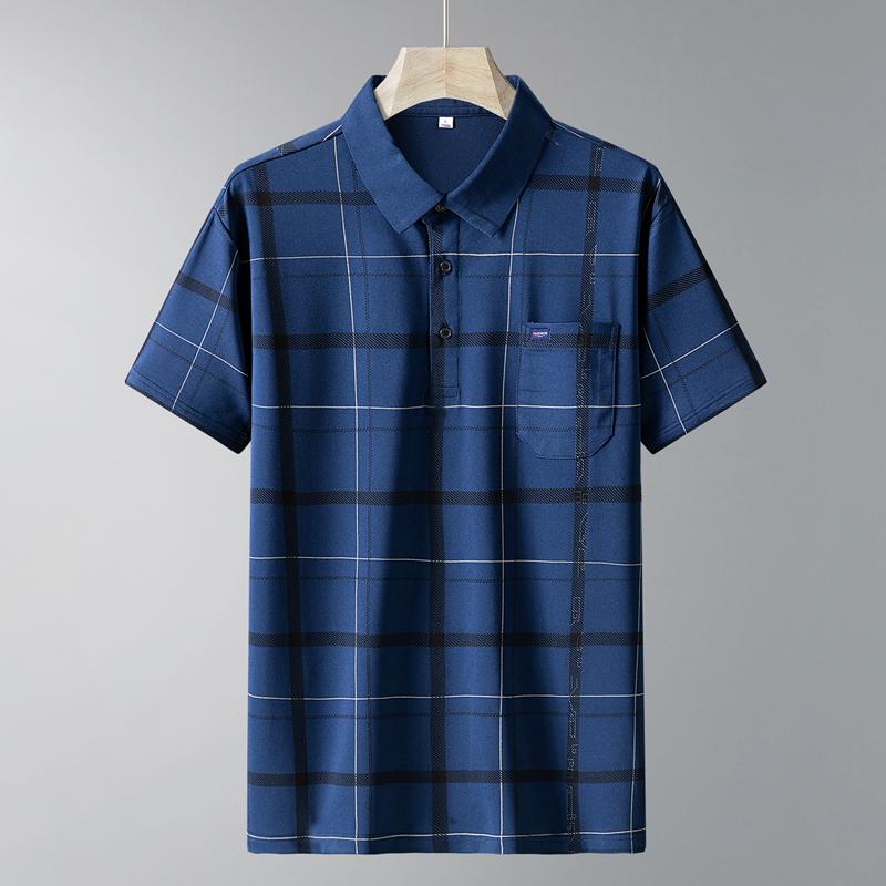 Mens Plaid Pattern Short Sleeve Polo Shirt