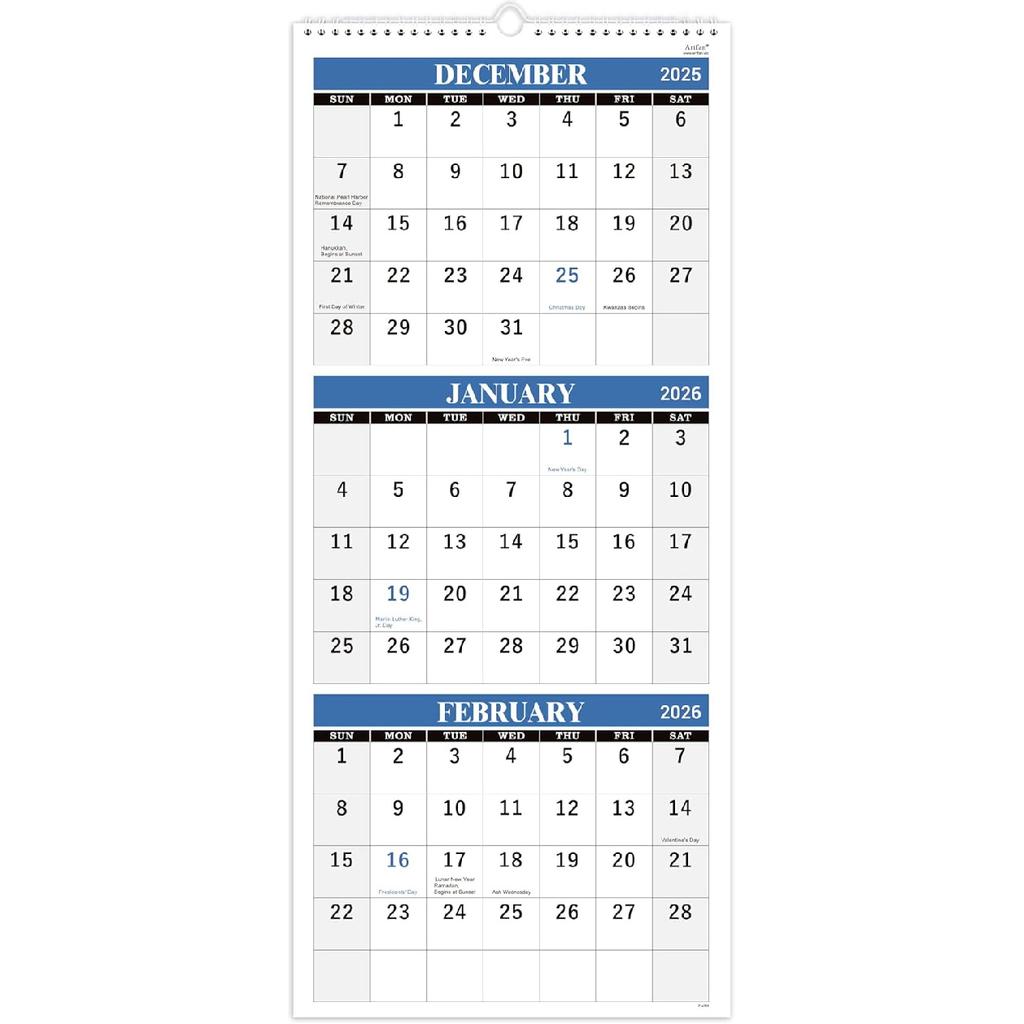2026 Wall Calendar - 2 Month Wall Calendar 2026 Display (Folded in a Month), 17.6" x 11.3", Jan. 2026 - Dec. 2026, Calendar 2026 - Blue