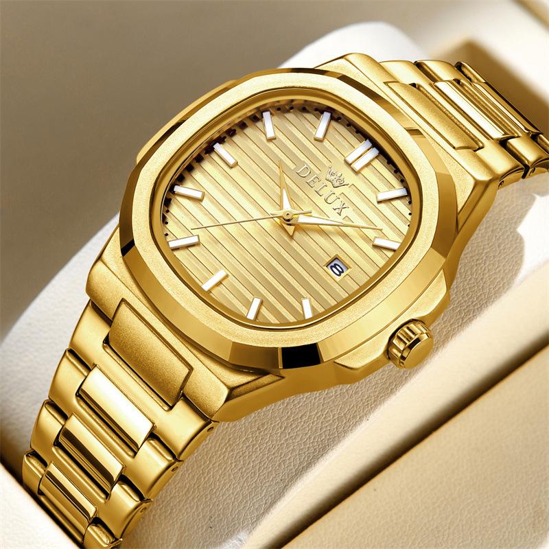 

Роскошный золотой ремешок из нержавеющей стали, модные синие стрелки, кварцевые часы для мужчин, водонепроницаемые, светящиеся, Relogio Masculino золотой