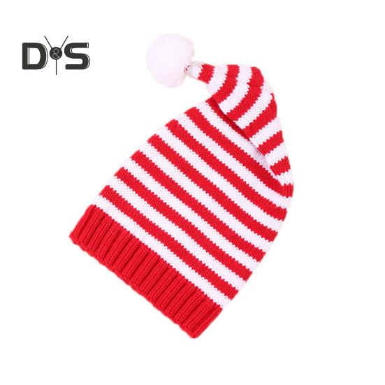 

Рождественская шапка унисекс с контрастным полосатым принтом, мешковатая плюшевая, с декором в виде мяча, толстая защита для ушей, реквизит для фотосессии на Новый год, шапочка-бини белый