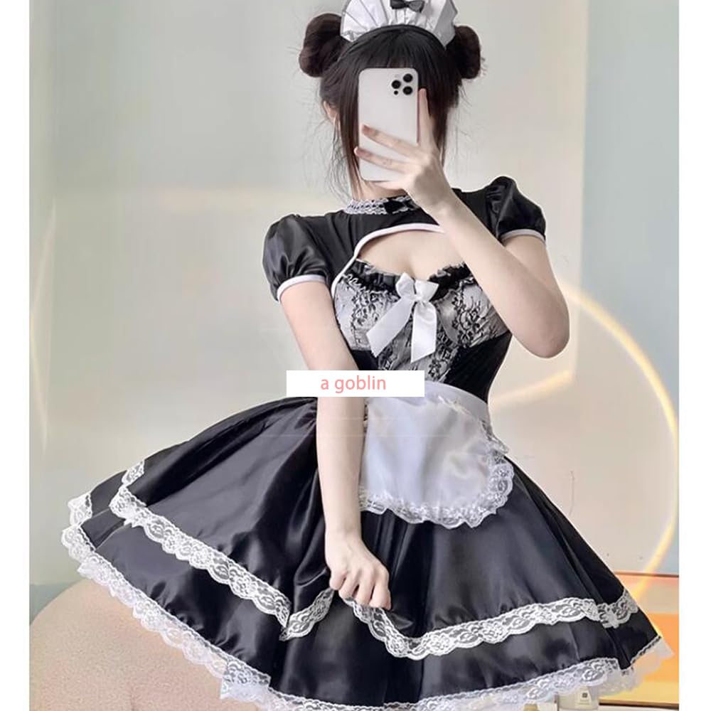 Maid Uniform 3 Piece Set Sexy Cosplay Cute Lolita Short Sleeve Lace Dress Open Chest Halloween Costume Performance Clothes Coffee Shop Party Event